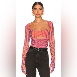 AFRM Noreen Squareneck Sheer-Sleeve Mesh Top